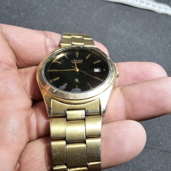 Citizen Mens Quartz Watch Gold Tone Black Date Just 5510-076214 Parts Or Repair - Picture 7 of 9